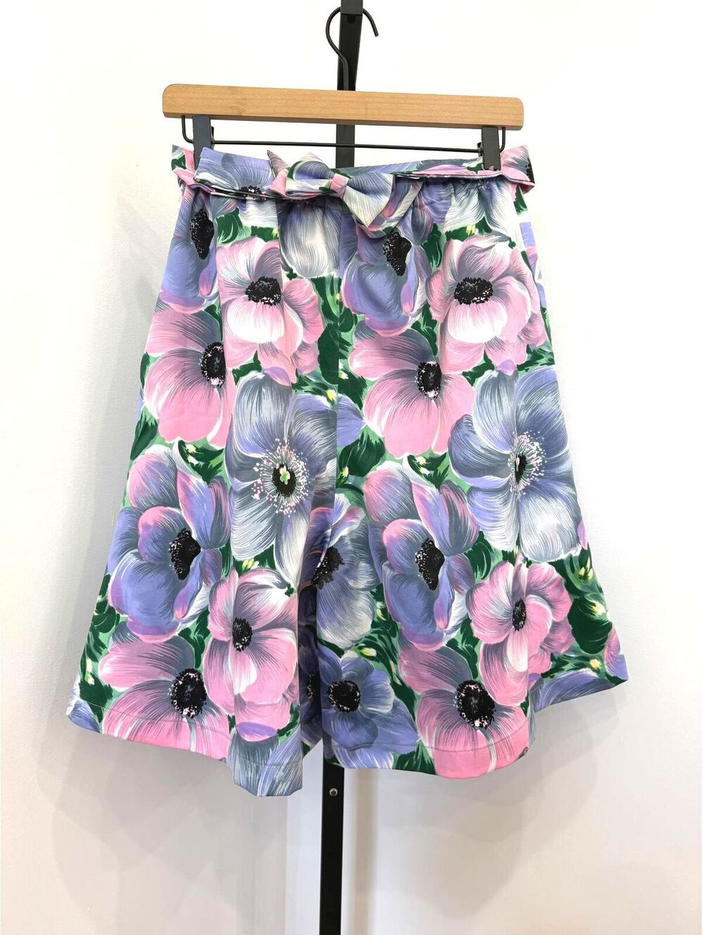 Floral Print High Waist Skirt with Bow Belt Handmade